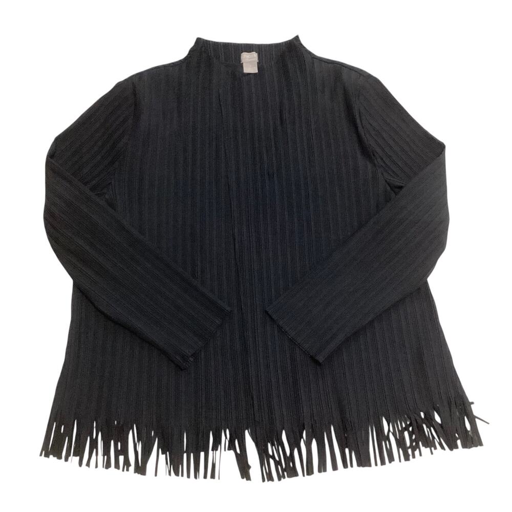 Chico's Travelers Collection Fringe Pleated Jacket black - Picture 4 of 6